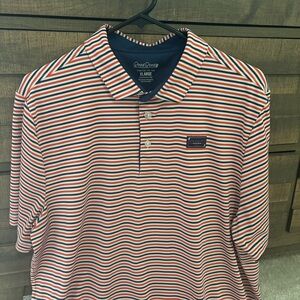 Good Good Fighting for Par Striped Golf Polo Shirt - Red, White & Blue